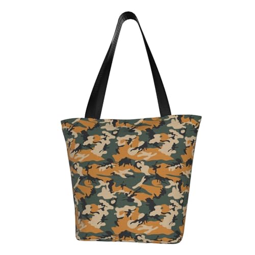 VOSERY Tragetasche für Damen, Dinosaurier-Camouflage-Druck, Tragetasche mit Reißverschluss und Innentaschen, ästhetische Schulterhandtaschen von VOSERY