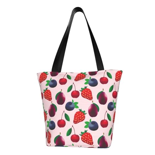 VOSERY Tragetasche für Damen, Erdbeer-Blaubeer-Design, Tragetasche mit Reißverschluss und Innentaschen, ästhetische Schulterhandtaschen von VOSERY