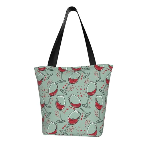 VOSERY Tragetasche für Damen, Weinglas-Druck, Tragetasche mit Reißverschluss und Innentaschen, ästhetische Schulterhandtaschen von VOSERY
