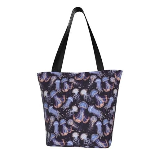 VOSERY Tragetasche für Damen, blaue Quallen-Druck, Tragetasche mit Reißverschluss und Innentaschen, ästhetische Schulterhandtaschen von VOSERY