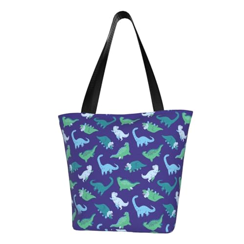 VOSERY Tragetasche für Damen, blaues Dinosaurier-Muster, Tragetasche mit Reißverschluss und Innentaschen, ästhetische Schulterhandtaschen von VOSERY