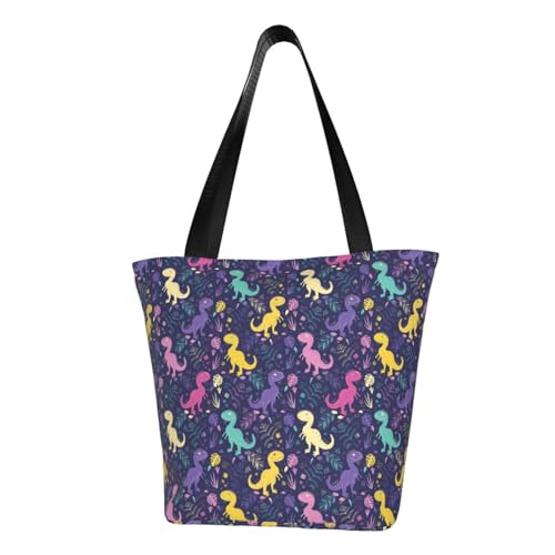 VOSERY Tragetasche für Damen, bunte Dinosaurier-D-Tragetasche mit Reißverschluss und Innentaschen, ästhetische Schulterhandtaschen von VOSERY
