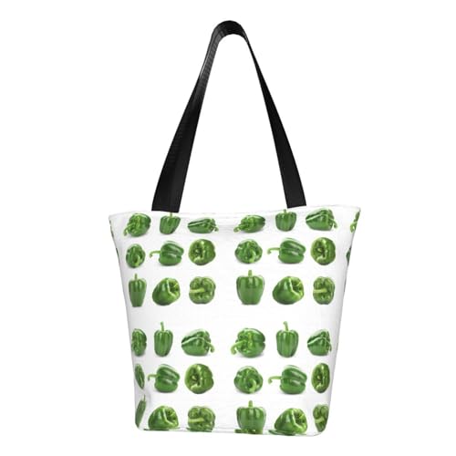 VOSERY Tragetasche für Damen, grüne Paprika, Tragetasche mit Reißverschluss und Innentaschen, ästhetische Schulterhandtaschen von VOSERY