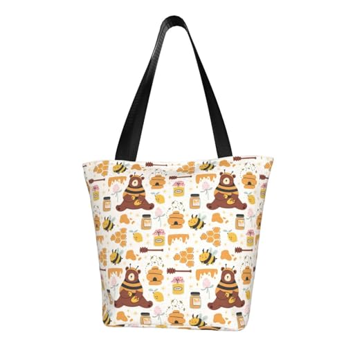 VOSERY Tragetasche für Damen, niedlicher Bienenstock, Bär, Tragetasche mit Reißverschluss und Innentaschen, ästhetische Schulterhandtaschen von VOSERY