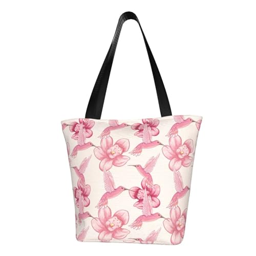 VOSERY Tragetasche für Damen, rosa Kolibri-Blume, Tragetasche mit Reißverschluss und Innentaschen, ästhetische Schulterhandtaschen von VOSERY