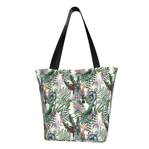 VOSERY Tragetasche für Damen, tropische süße Papageienpflanze, Tragetasche mit Reißverschluss und Innentaschen, ästhetische Schulterhandtaschen von VOSERY