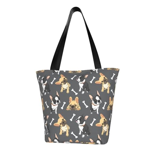 VOSERY Tragetasche für Damen, zweifarbige französische Bulldogge, Tragetasche mit Reißverschluss und Innentaschen, ästhetische Schulterhandtaschen von VOSERY