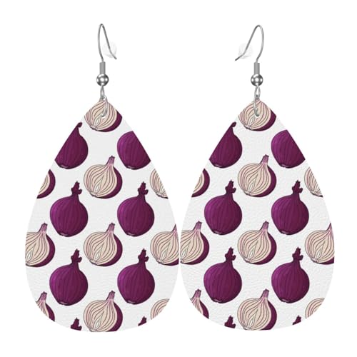 Violette Zwiebelmuster-Ohrringe für Damen, bunte Tränen-Leder-Ohrringe für Damen, trendig, Tropfenohrringe, Schmuck von VOSERY