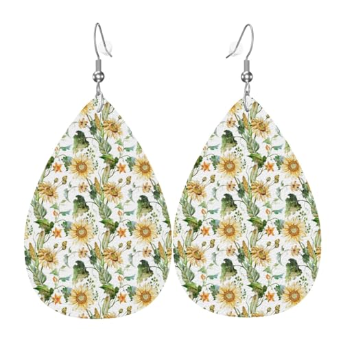 Wasserfarben-Sonnenblumen-Ohrringe für Damen, bunte Tropfen-Leder-Ohrringe für Damen, trendig, Tropfenohrringe, Schmuck Wasserfarben-Sonnenblumen-Ohrringe für Damen, bunte Tropfen-Leder-Ohrringe für Damen, trendig, Tropfenohrringe, Schmuck von VOSERY