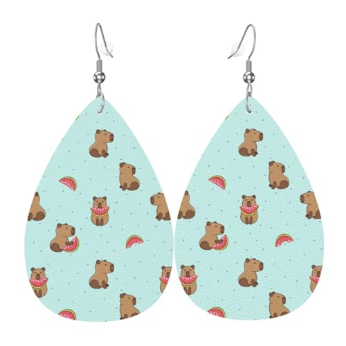 Wassermelonen-Capybara-Ohrringe für Damen, bunte Tropfenleder-Ohrringe für Damen, trendig, Tropfenohrringe, Schmuck von VOSERY