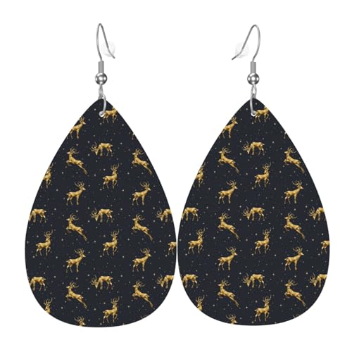 Weihnachtliche Hirsch-Ohrringe für Damen, bunte Tropfenform, Leder-Ohrringe für Damen, trendig, Tropfenohrringe, Schmuck von VOSERY