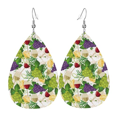 Weinflaschen-Ohrringe für Damen, bunte Trauben-Leder-Ohrringe für Damen, trendig, Tropfenohrringe, Schmuck von VOSERY