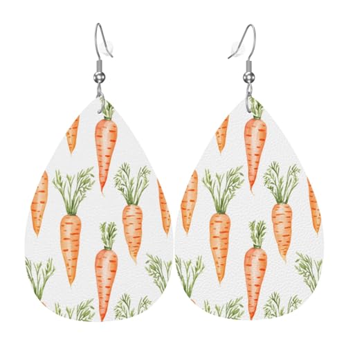 Weiße Ohrringe mit Blatt-Karottenmuster für Damen, bunte Tränen-Leder-Ohrringe für Damen, trendig, Tropfenohrringe, Schmuck von VOSERY