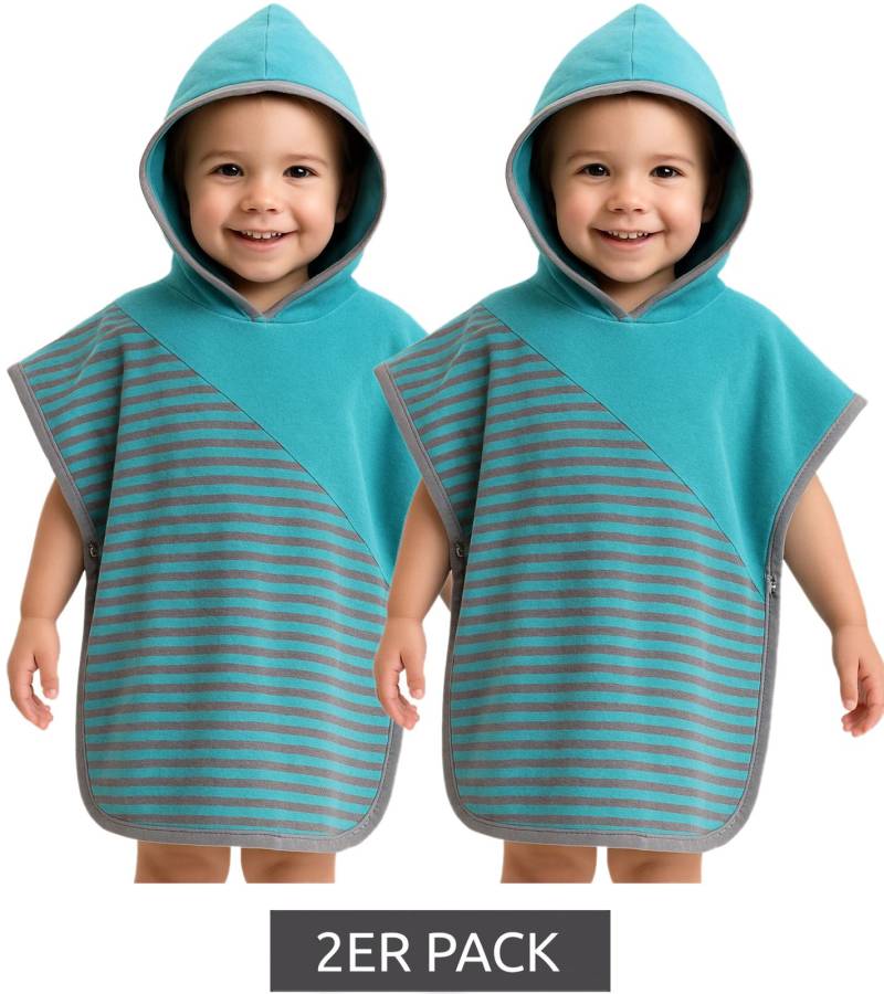 2er Pack VOSSEN Kleinkind Baby Badeponcho aus Baumwolle mit gestreiften-Druck 110/140cm Bade-Mantel Morgen-Mantel 1702940001 Blau/Grau von VOSSEN