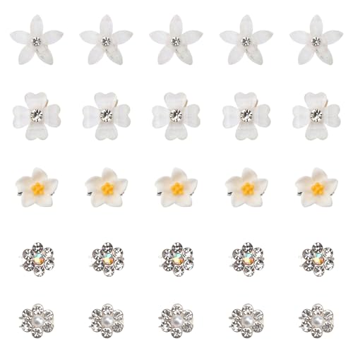 25 Stück weiße kleine Blumen Haarspangen, Mini-Blumen-Haarspangen, Mini süße Strass Metall Haarnadeln für Frauen, Haarschmuck mit Strasssteinen, Mädchen und Frauen, Hochzeit, Haarschmuck von VOSSOT