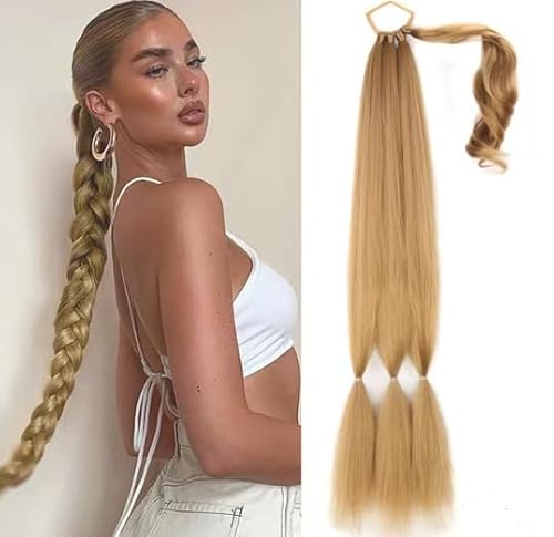 2PCS Braid Ponytail Extension Zopf,85cm Geflochtenes Pferdeschwanz Haarteil Zopf mit Haargummi,zopf extension,Blond Haarteil zum Einflechten Lang Ponytail,kunsthaar zopf Frauen Geflochtener von VOSSOT