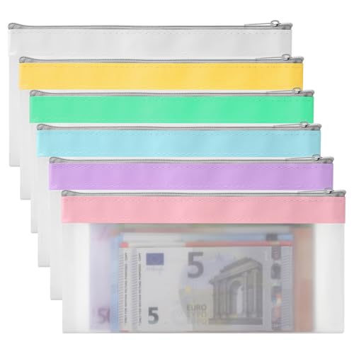 6 Pcs Money Bags Geldtaschen mit Reißverschluss, Banktasche,Geldbeutel, transparenter Geldorganisator, Geldumschläge, Geldumschläge für Bargeld, Geldhalter,Schreibwaren-aufbewahrungstasche,Reißverschl von VOSSOT
