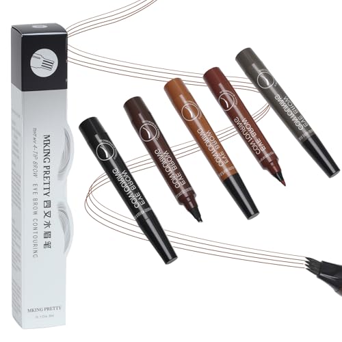 Augenbrauenstift 5er Set,4-Zacken Flüssiger Tattoo Pen für Natürliches Augenbrauen Make-up,Wasserfest & Langanhaltend in 5 Farben – Microblading Effekt für Damen & Anfänger von VOSSOT