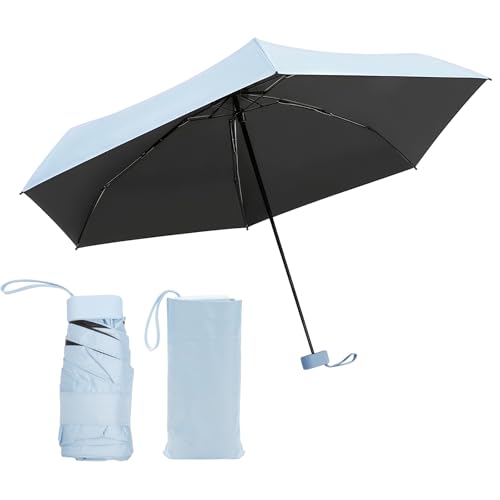 Mini Regenschirm Ultrakompakt Ultra Leichter Taschenschirm mit 99% UV Schutz und UPF50+ Stoßfestes Gewebe Stahlstange 91 cm Schirmfläche Himmelblau Perfekter Reise Koffer und Damen-Sonnenschirm von VOSSOT
