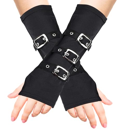 1 Paar Fingerlose Handschuhe, Punk Goth Punk Handschuhe Fingerlose Schwarze Schnalle Handschuhes, Goth Arm Ärmel, Armstulpen, für Party, Hip Hop, Cosplay, für Damen und Herren von VOSSOT