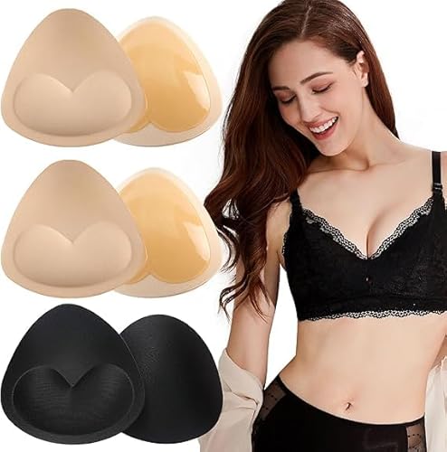 VOSSOT 3 Paar BH Pads Selbstklebende Einsätze Abnehmbare Push Up Brustvergrößerer für Badeanzug und Bikini Tri-Winkel Form Schwarz und Beige von VOSSOT