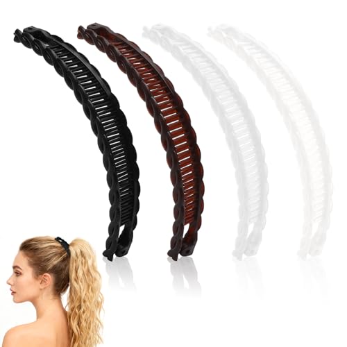 VOSSOT 4 Stück Banana Clip Dickes Haar,Haarklammern Haarspangen Banana Hair Clip Claw Clip Bananenspange Bananen Haarspangen Damen Braun&Schwarz &Weiß&Transparent von VOSSOT