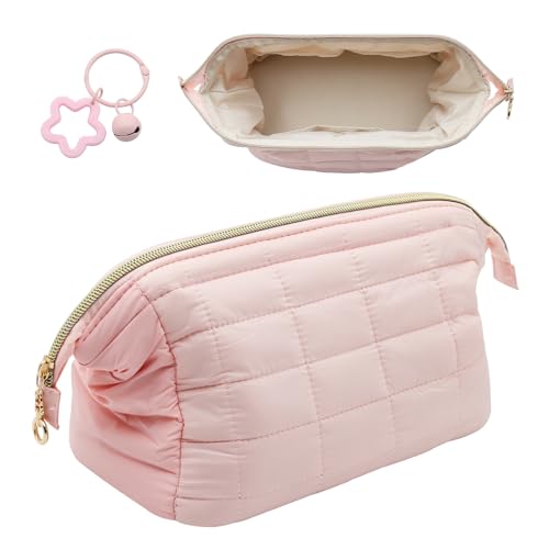 VOSSOT Make Up Tasche Reise Kosmetiktasche Damen Kulturtasche Schminktasche Makeup Bag Weit zu öffnende Kulturbeutel Groß Kapazitä Tragbare Cosmetic Bag Waschtasche mit Sternförmiger Glockenanhänger von VOSSOT