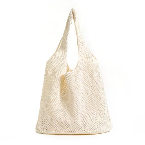 VOSSOT Strandtasche Damen Häkeltasche für den Sommer,Gehäkelte Mesh Strand Tote Bag,Umhängetasche Netz-Stricktasche,Damen Gestrickte Umhängetasche,Groß Gehäkelte Einkaufstasche,Strick Tragetasche von VOSSOT