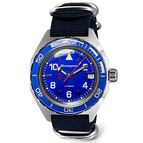 VOSTOK Komandirskie 650853 Automatische mechanische Taucheruhr mit Selbstaufzug, Blau, Militär von VOSTOK
