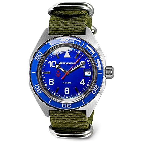 VOSTOK Komandirskie 650853 Automatische mechanische Taucheruhr mit Selbstaufzug, Grün , Militär von VOSTOK