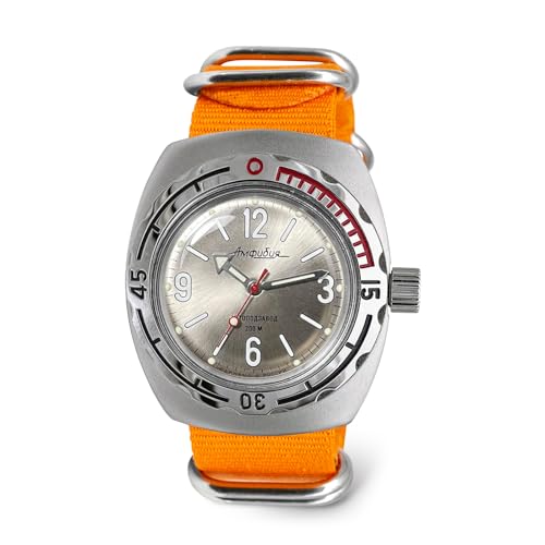 Vostok Amphibia 090661 Automatik-Armbanduhr mit Selbstaufzug, Orange/Abendrot im Zickzackmuster (Sunset Chevron), Taucher von VOSTOK