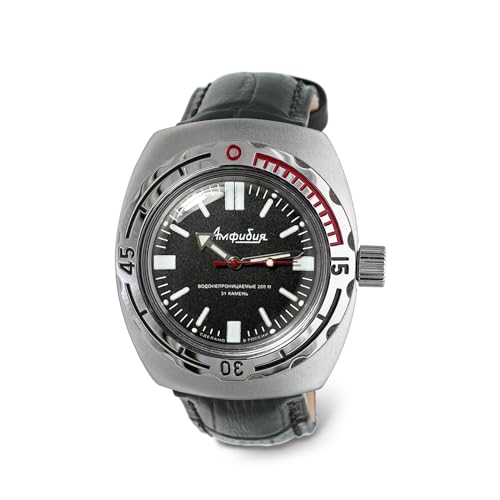Vostok Amphibia 090916 Automatik-Armbanduhr mit Selbstaufzug, Schwarz Leder, Taucher von VOSTOK