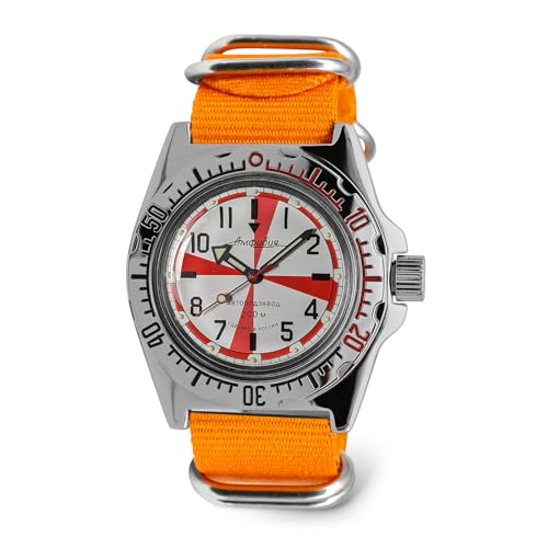 Vostok Amphibia 110750 Radio Room Automatik-Armbanduhr mit Selbstaufzug, Orange/Abendrot im Zickzackmuster (Sunset Chevron), Taucher von VOSTOK