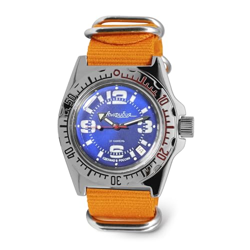 Vostok | Amphibia 110902 Automatik-Armbanduhr mit Selbstaufzug, Orange/Abendrot im Zickzackmuster (Sunset Chevron), Taucher von VOSTOK