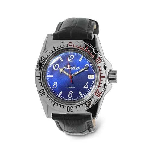 Vostok | Amphibia 110908 Automatik-Armbanduhr mit Selbstaufzug, Schwarz Leder, Taucher von VOSTOK
