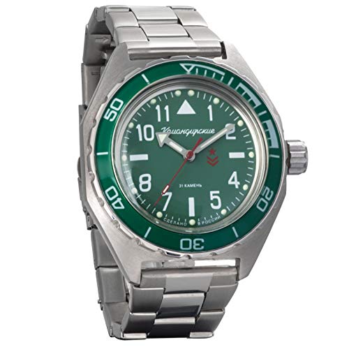 Vostok Komandirskie Automatik-Armbanduhr für Herren, selbstaufziehend, russische Militär-Armbanduhr, WR 200 m, # 650856, 650856: Stahl 650, Casual von VOSTOK