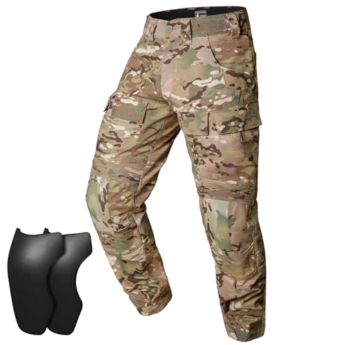 VOTAGOO Taktisch Hose Herren Camo Militärhose Combat Paintball Hose Taktische Pants Abnehmbare Kniepolster Outdoor-Aktivitäten (2XL, CP) von VOTAGOO