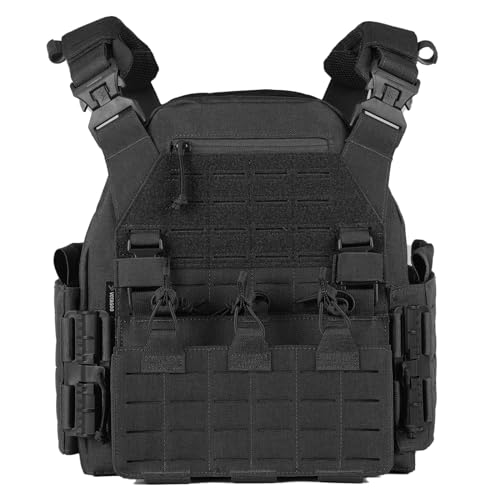 VOTAGOO Taktische Weste für Herren, Militär Plattenträger Weste, Atmungsaktive Paintball Weste, Plate Carrier Paintball Brustschützer (Black) von VOTAGOO