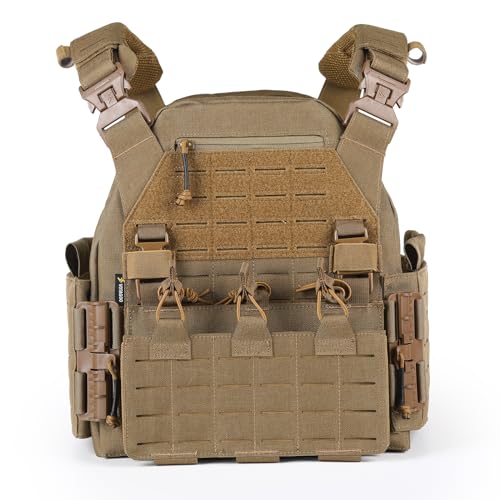 VOTAGOO Taktische Weste für Herren, Militär Plattenträger Weste, Atmungsaktive Paintball Weste, Plate Carrier Paintball Brustschützer (Brown) von VOTAGOO