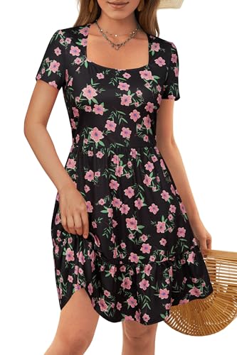 VOTEPRETTY Damen Sommerkleid Kurzarm Leicht Quadrat Ausschnitt Blumen Kleid mit Taschen Freizeit Strandkleid M VOTEPRETTY Damen Sommerkleid Kurzarm Leicht Quadrat Ausschnitt Blumen Kleid mit Taschen Freizeit Strandkleid M von VOTEPRETTY