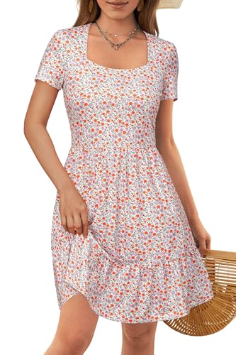 VOTEPRETTY Damen Sommerkleid Kurzarm Leicht Quadrat Ausschnitt Blumen Kleid mit Taschen Freizeit Strandkleid XL VOTEPRETTY Damen Sommerkleid Kurzarm Leicht Quadrat Ausschnitt Blumen Kleid mit Taschen Freizeit Strandkleid XL von VOTEPRETTY