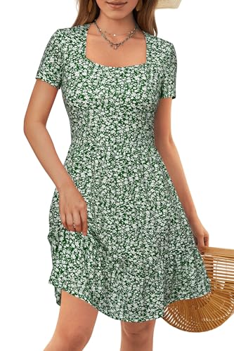 VOTEPRETTY Damen Sommerkleid Kurzarm Leicht Quadrat Ausschnitt Blumen Kleid mit Taschen Freizeit Strandkleid XXL VOTEPRETTY Damen Sommerkleid Kurzarm Leicht Quadrat Ausschnitt Blumen Kleid mit Taschen Freizeit Strandkleid XXL von VOTEPRETTY