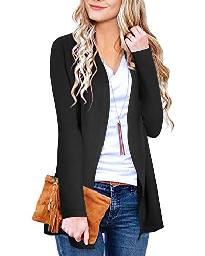 VOTEPRETTY Schwarz Strickjacken Damen Leichte Langarm Cardigan mit Tasche Klassisch Casual Open Front Top (Schwarz,M) von VOTEPRETTY