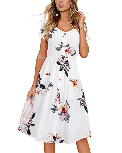 VOTEPRETTY Damen V-Ausschnitt Sommerkleid Kurzarm Floral Kleid mit Taschen(Floral02,XL) von VOTEPRETTY