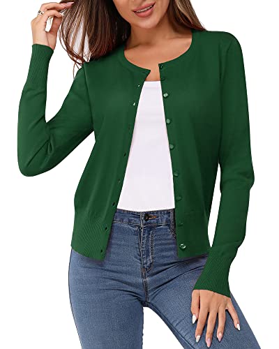 VOTEPRETTY Strickjacke Damen Kurz Sommer Cardigan Leicht Langarm Jersey Strickmantel Herbst Grün von VOTEPRETTY