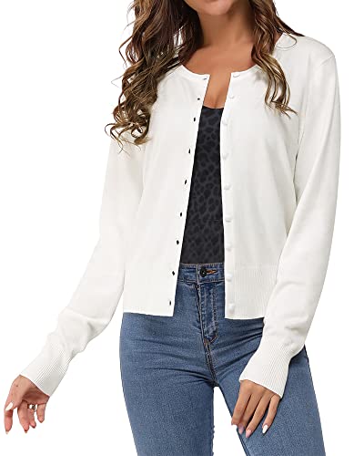 VOTEPRETTY Strickjacke Damen Kurz Sommer Cardigan Leicht Langarm Jersey Strickmantel Herbst Weiß von VOTEPRETTY