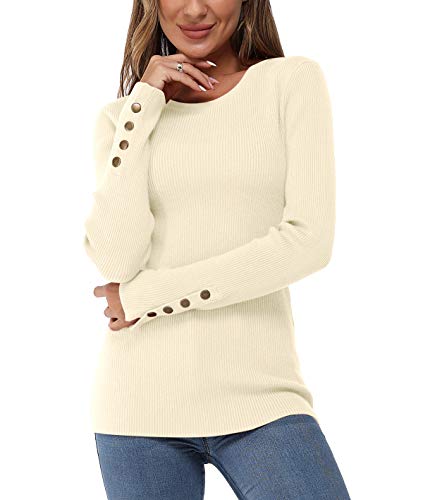 VOTEPRETTY Pullover Damen Langarm Top Rundhals Strickpullover Herbst Winter Tops(Apricot,M) von VOTEPRETTY