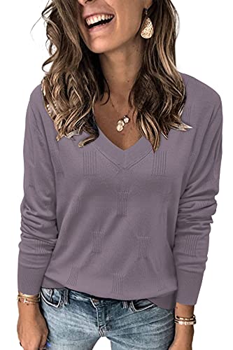 VOTEPRETTY Pullover Damen V Ausschnitt Strickpullover Elegant Damenpullover Largarm Frühling Sommer Oberteile von VOTEPRETTY