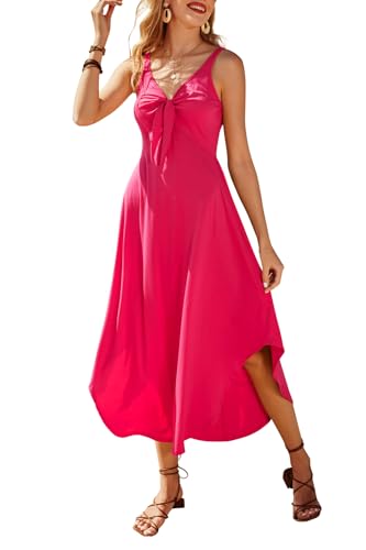 VOTEPRETTY Sommerkleid Damen Elegant Maxikleid Lang Sommer Kleid Hochzeitsgast Ärmellos Boho Strandkleid(Rose,XL) von VOTEPRETTY