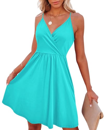 VOTEPRETTY Sommerkleid Damen Knielang Spaghettiträger Sommer Kleid Kurz Leicht V Ausschnitt Strandkleid von VOTEPRETTY